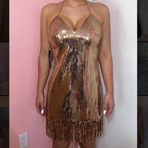 Guess by Marciano Gold Sequin Halter Dress - New